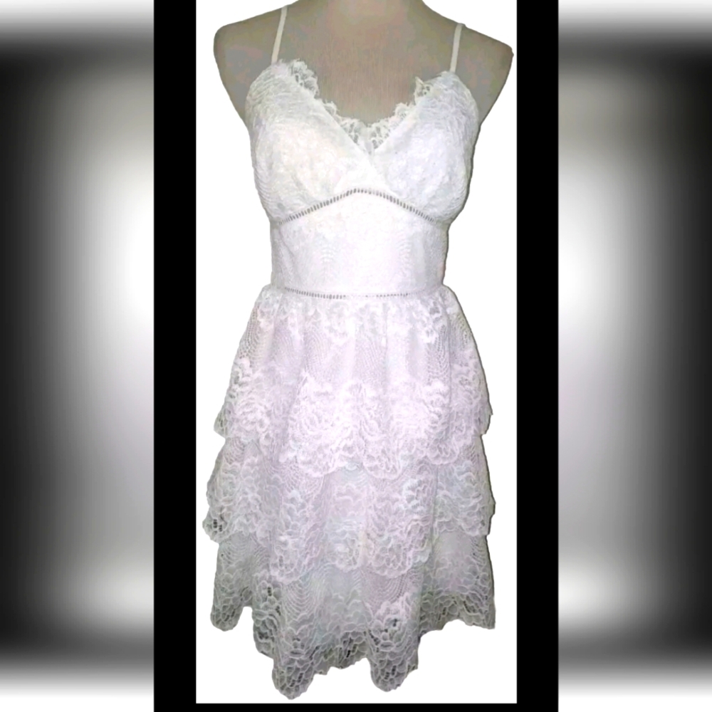 Teeze Me White Lace Ruffled Dress Size 7/8